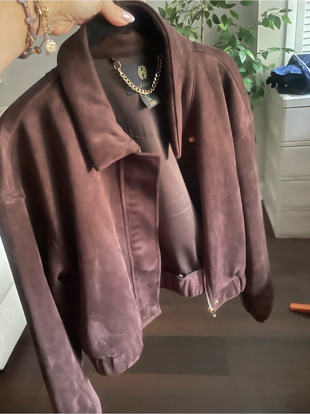 House of Harlow 1960 Brown Suede Cropped Bomber Jacket